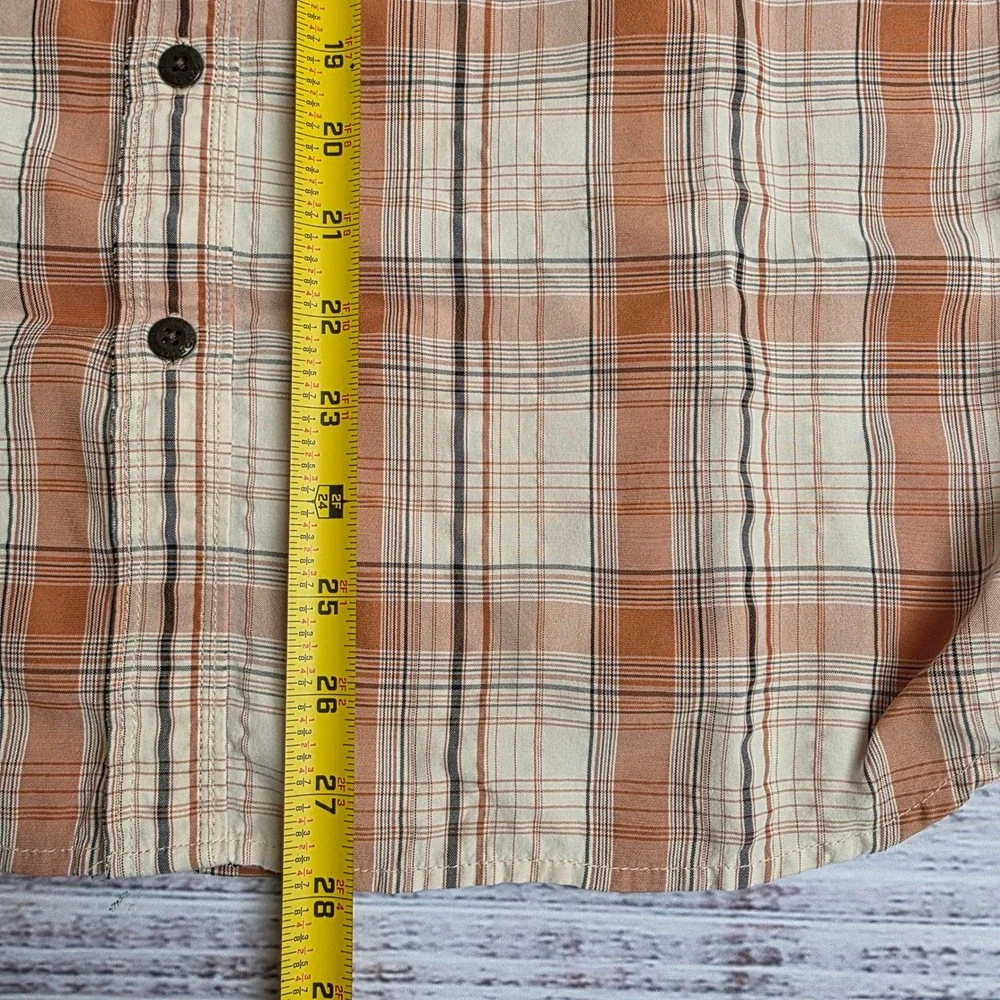 The North Face Mens Orange Plaid Short Sleeve Hiking Shirt A09R Medium